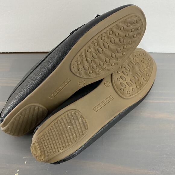 Talbots Penny Loafers Women 8M Black Pebble Leather Bow‎ Buckle Old Money Preppy - Picture 9 of 9
